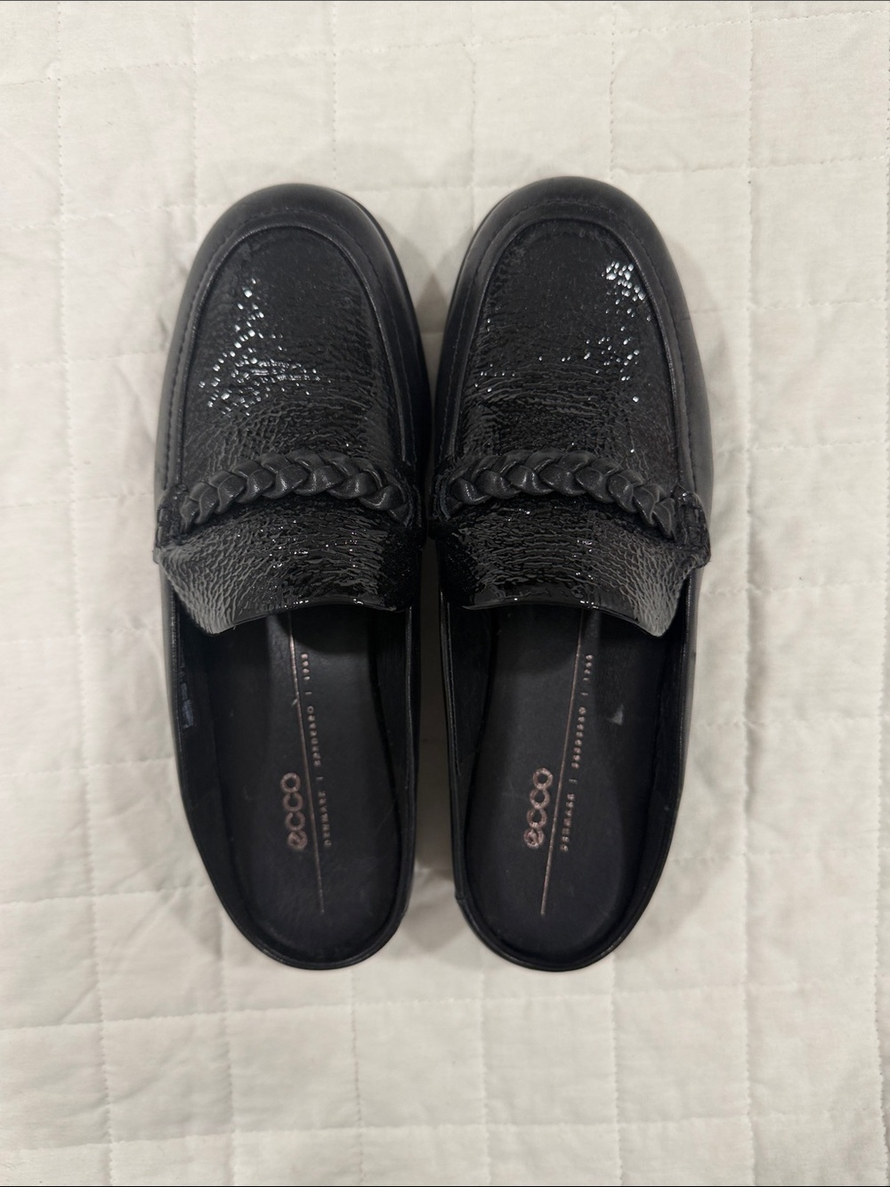 Ecco Women’s Black Patent Braided Slip-On Loafers